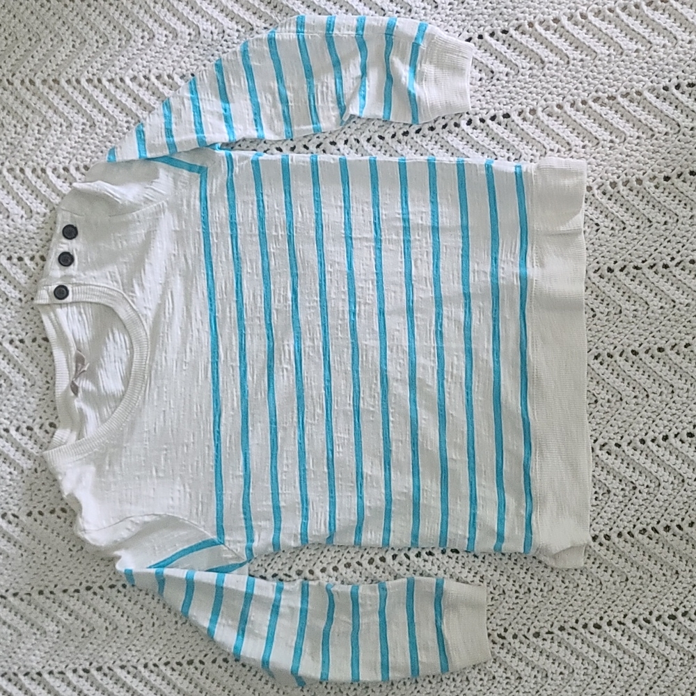 Banana Republic white with blue stripes long sleeve top medium